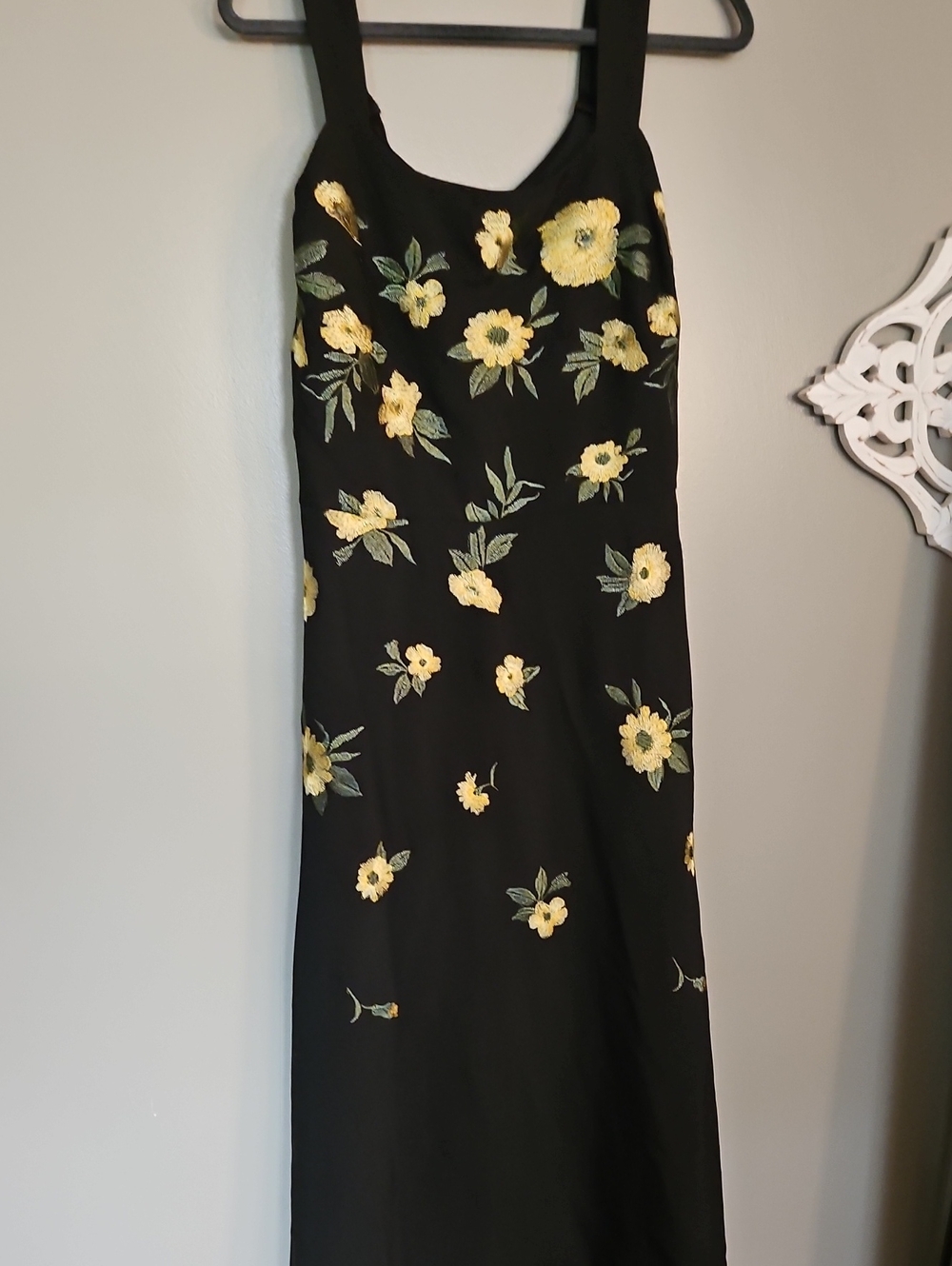 Anne Klein Black Maxi Dress with Yellow Floral Embroidery